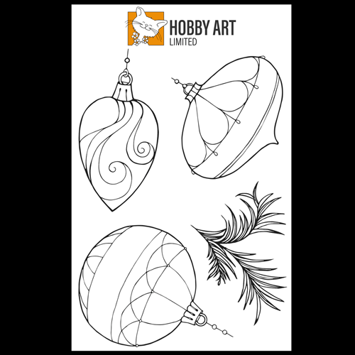 Hobby Art Stamps - A6 - Clear Polymer Stamp Set - Christmas Baubles