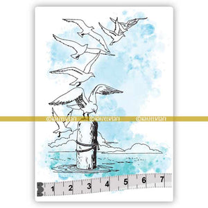 Katzelkraft - SOLO20 - Unmounted Red Rubber Stamp - Mouettes - Seagulls