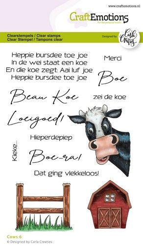 Craft Emotions - A6 - Clear Polymer Stamps - Carla Creaties - Cows 6 (Netherlands Text)