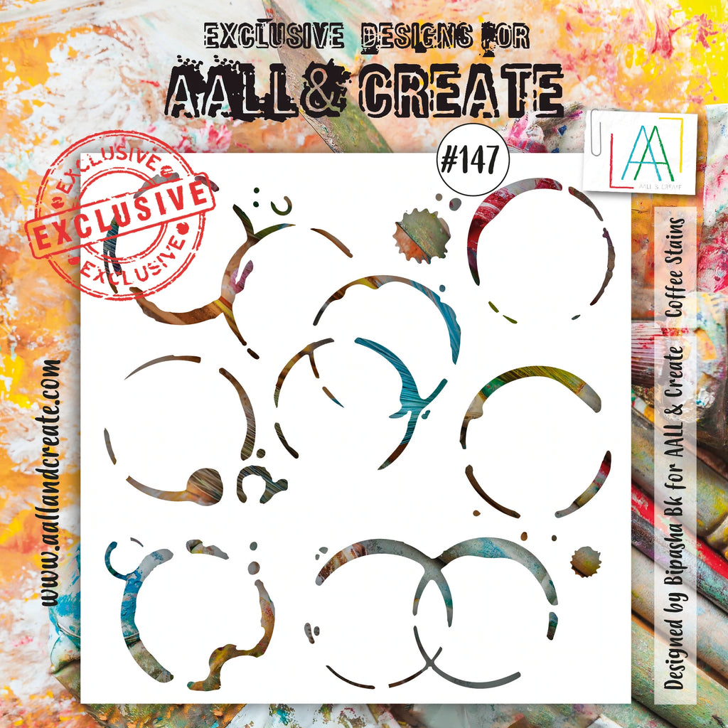AALL & Create - Stencil - 6x6 - 147 - Coffee Stains - Bipasha Bk