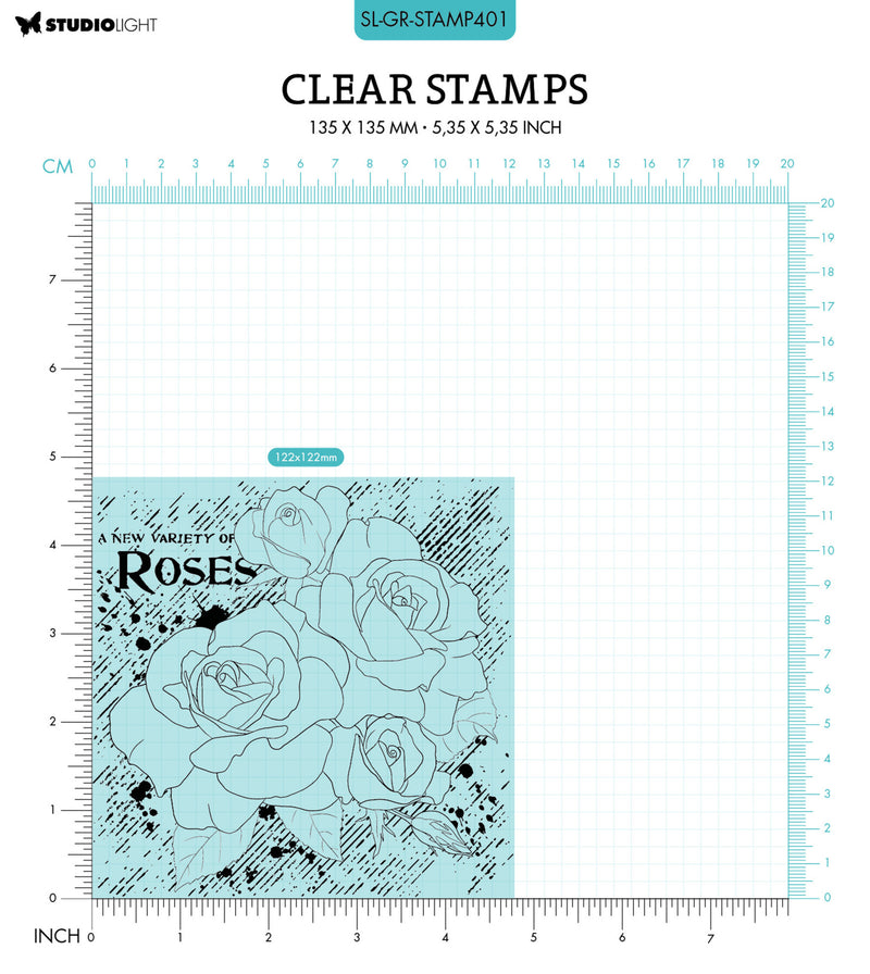Studio Light - 4.5 x 4.5 - Grunge - Clear Stamp Set - Roses