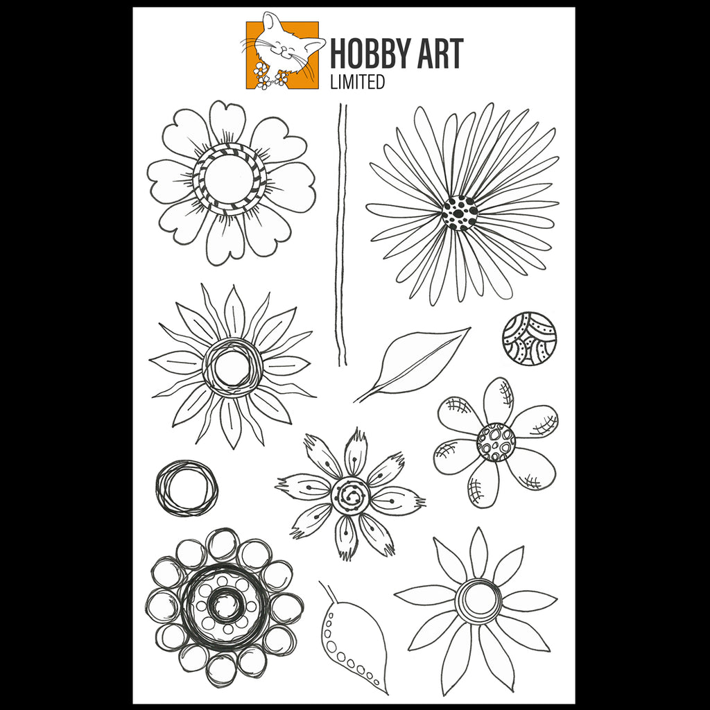Hobby Art Stamps - Clear Polymer Stamp Set - A5 - Abstract Flowers (set 2)