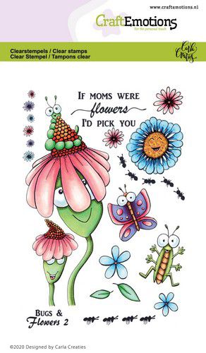 Craft Emotions - A6 - Clear Polymer Stamps - Carla Creaties - Bugs & Flowers 2