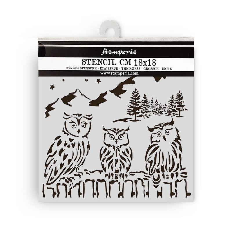 Stamperia - 7 x 7 - Thick Stencil - The Owl's House - Owls
