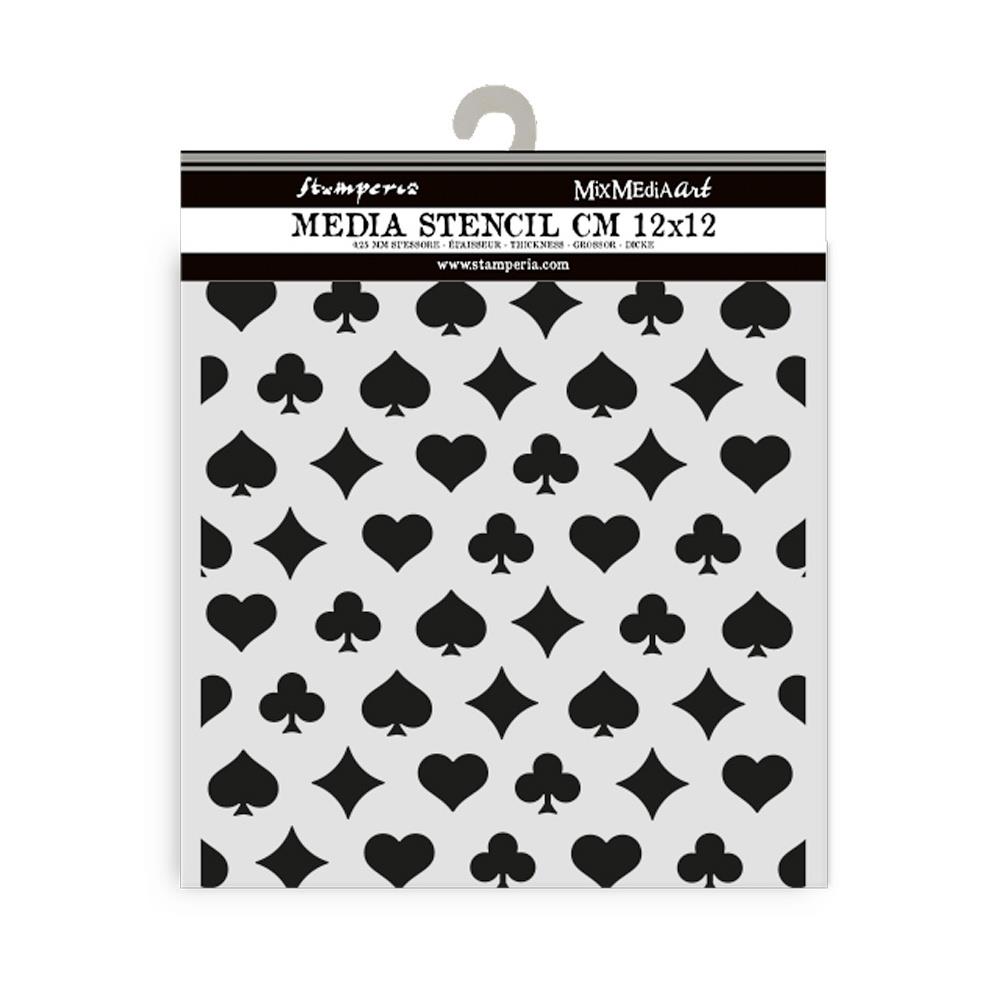 Stamperia - 4.5 x 4.5 - Thick Stencil - Alice in Christmas - Poker Playing Cards