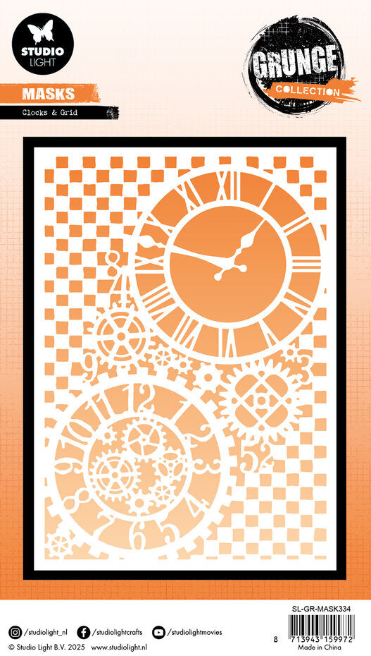Studio Light - A5 - Grunge - Stencil/Mask - Clocks & Grid