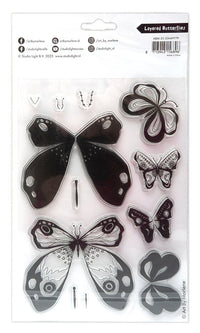 Studio Light - Art By Marlene - A5 - Clear Stamp Set - Layered Butterflies