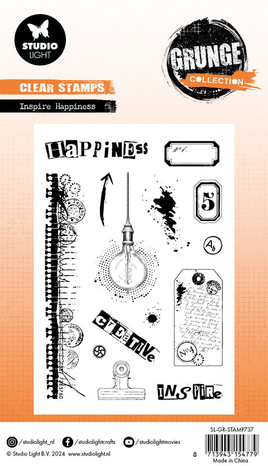 Studio Light - A6 - Grunge - Clear Stamp - Inspire Happiness