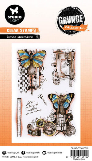 Studio Light - A6 - Grunge - Clear Stamp Set - Sewing Inventions