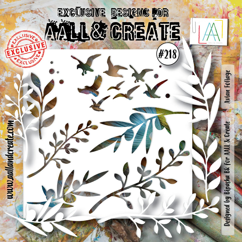 AALL & Create - Stencil - 6x6 - Bipasha Bk - 218 - Avian Foliage