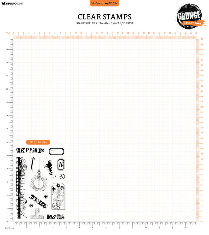 Studio Light - A6 - Grunge - Clear Stamp - Inspire Happiness