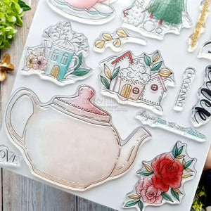 Chou & Flowers - A4 - Clear Stamp Set - Fairy Tea Pot