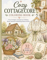 Cozy Cottage Core Coloring Book for Adults & Seniors: Cozy Cottages, Vintage Cottagecore Clothing, Rustic Interiors & Relaxing Nature Scenes