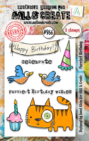 AALL & Create - A7 - Clear Stamps - 966 - Janet Klein - Purrfect Birthday