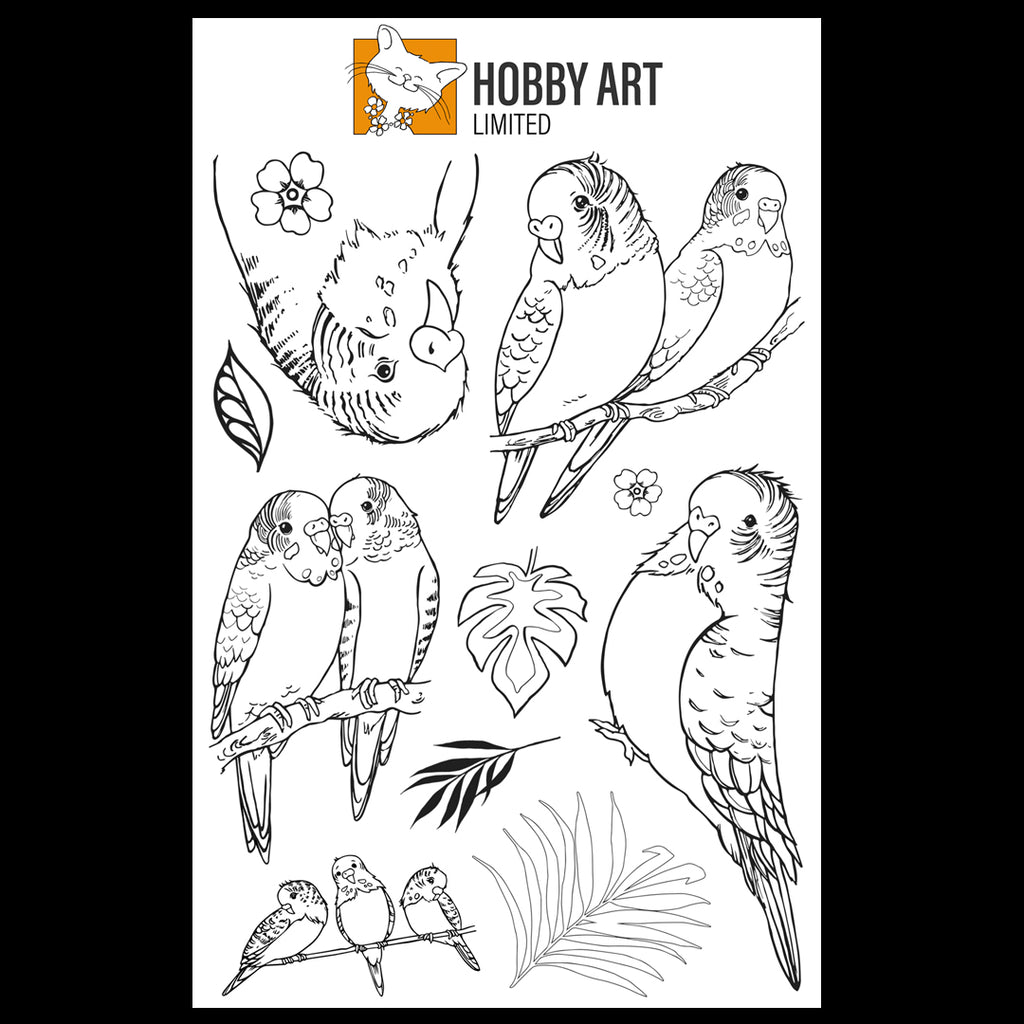 Hobby Art Stamps - Clear Polymer Stamp Set - A5 - Budgies - Parakeets