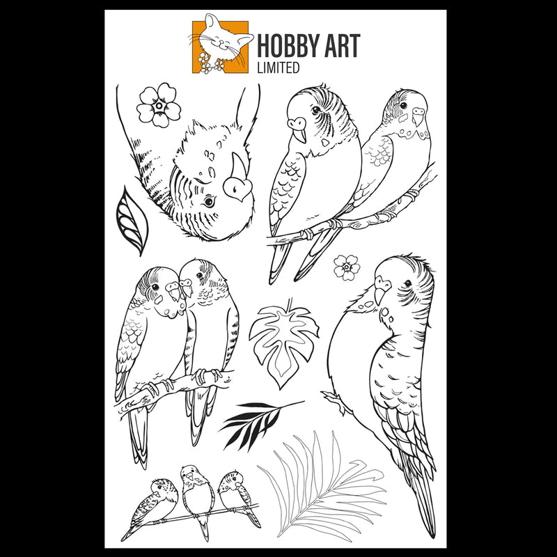 Hobby Art Stamps - Clear Polymer Stamp Set - A5 - Budgies - Parakeets