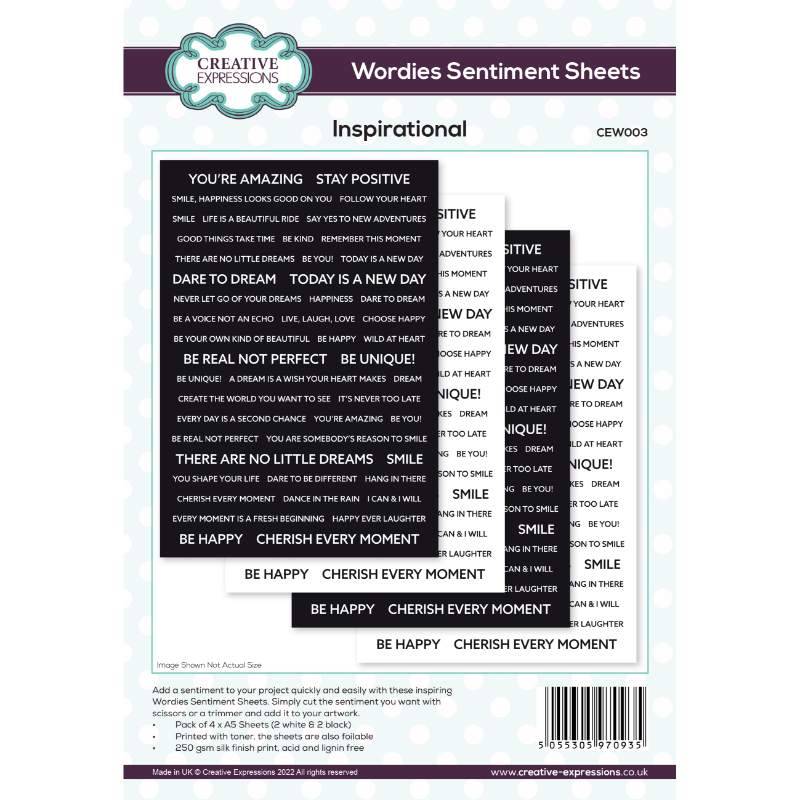 Creative Expressions - Wordies Sentiment Sheets - Inspirational