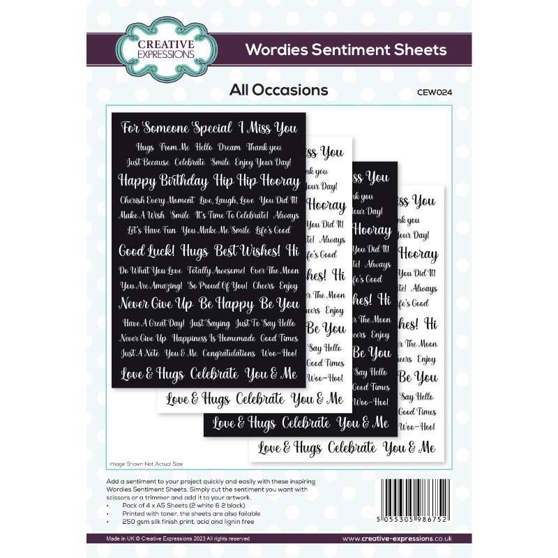 Creative Expressions - Wordies Sentiment Sheets - All Occasion