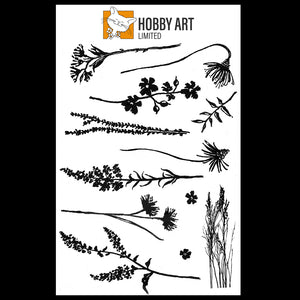 Hobby Art Stamps - Clear Polymer Stamp Set - A5 - Floral Silhouettes