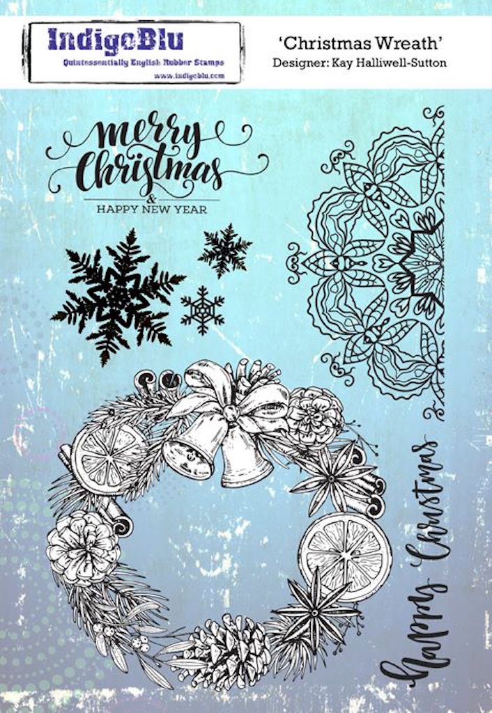 IndigoBlu - A5 - Cling Mounted Stamp - Christmas Wreath - Kay Halliwell-Sutton