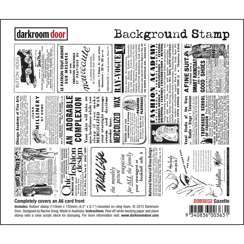 Darkroom Door - Background Stamp - Gazette - Red Rubber Cling Stamps