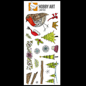 Hobby Art Stamps - Clear Polymer Stamp Set - Floral Robin