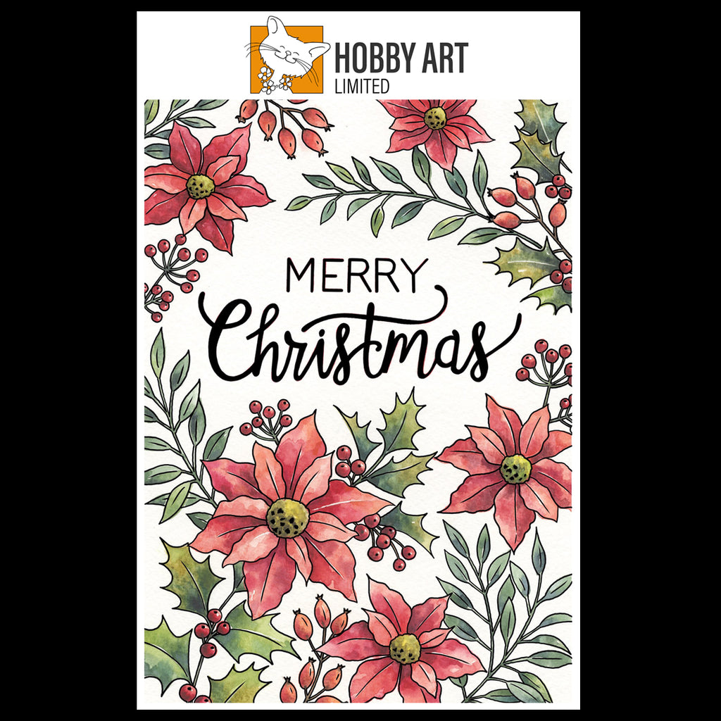 Hobby Art Stamps - A6 - Clear Polymer Stamp Set - Floral Merry Christmas