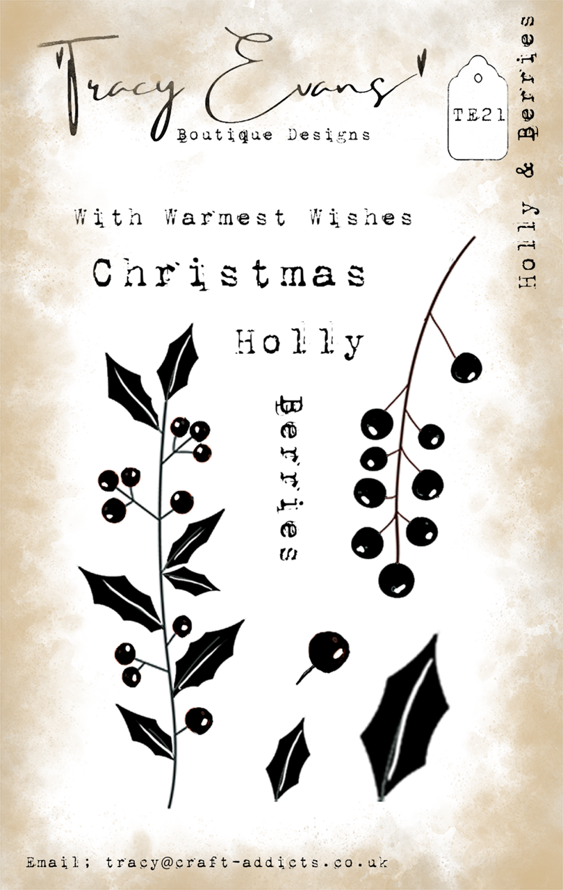 Tracy Evans Boutique Designs - Clear Stamps - A7 - Holly & Berries