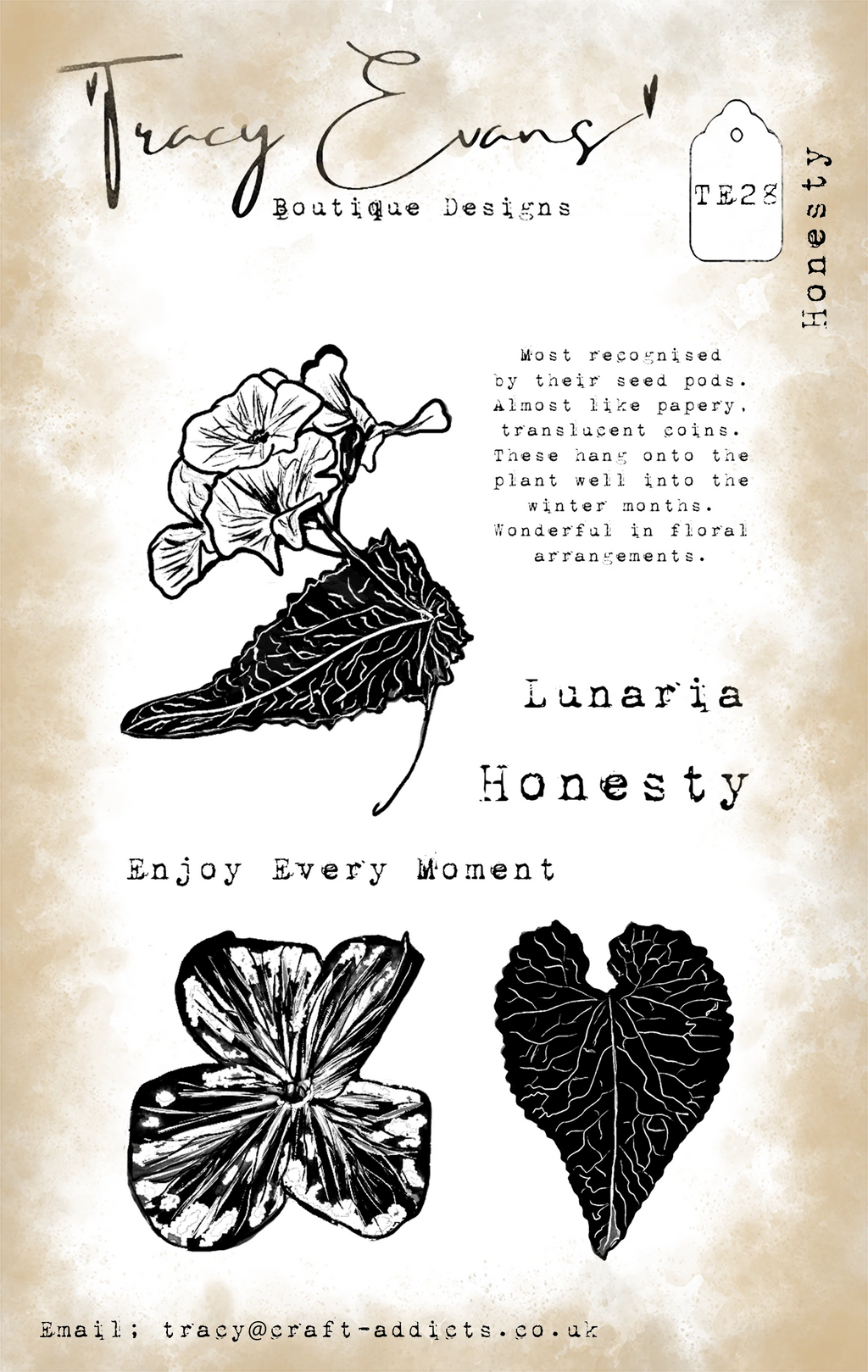 Tracy Evans Boutique Designs - Clear Stamps - A6 - Honesty