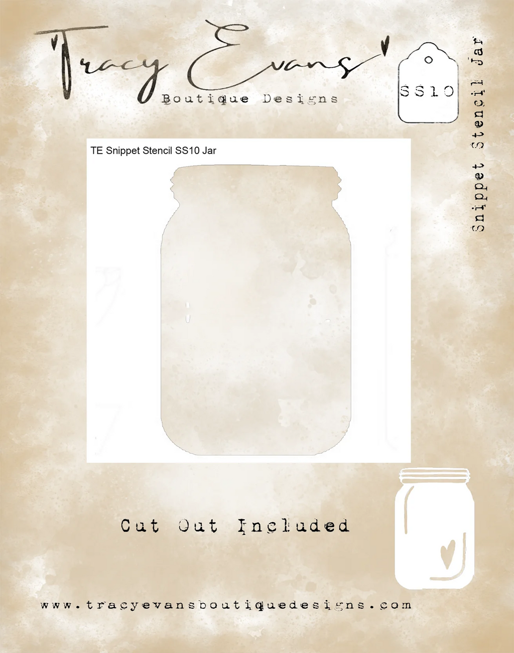 Tracy Evans Boutique Designs - Snippet Stencil - 4 x 4 - Jar (cut out included)