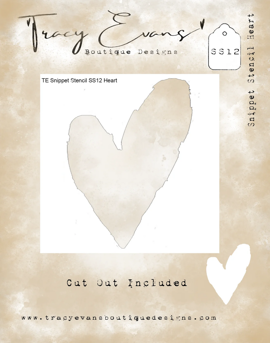 Tracy Evans Boutique Designs - Snippet Stencil - 4 x 4 - Heart (cut out included)