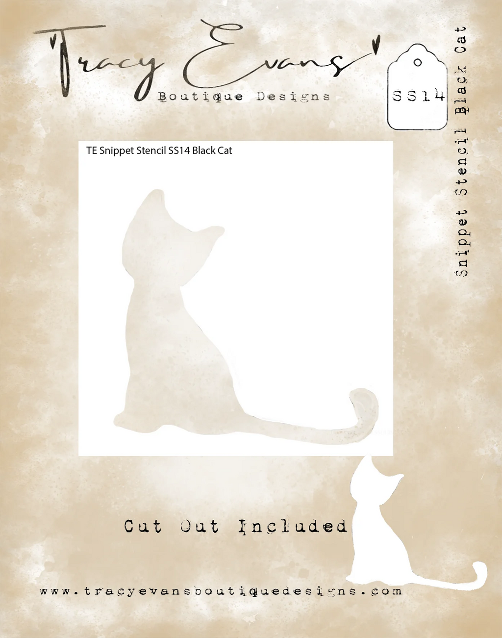 Tracy Evans Boutique Designs - Snippet Stencil - 4 x 4 - Black Cat - SS14