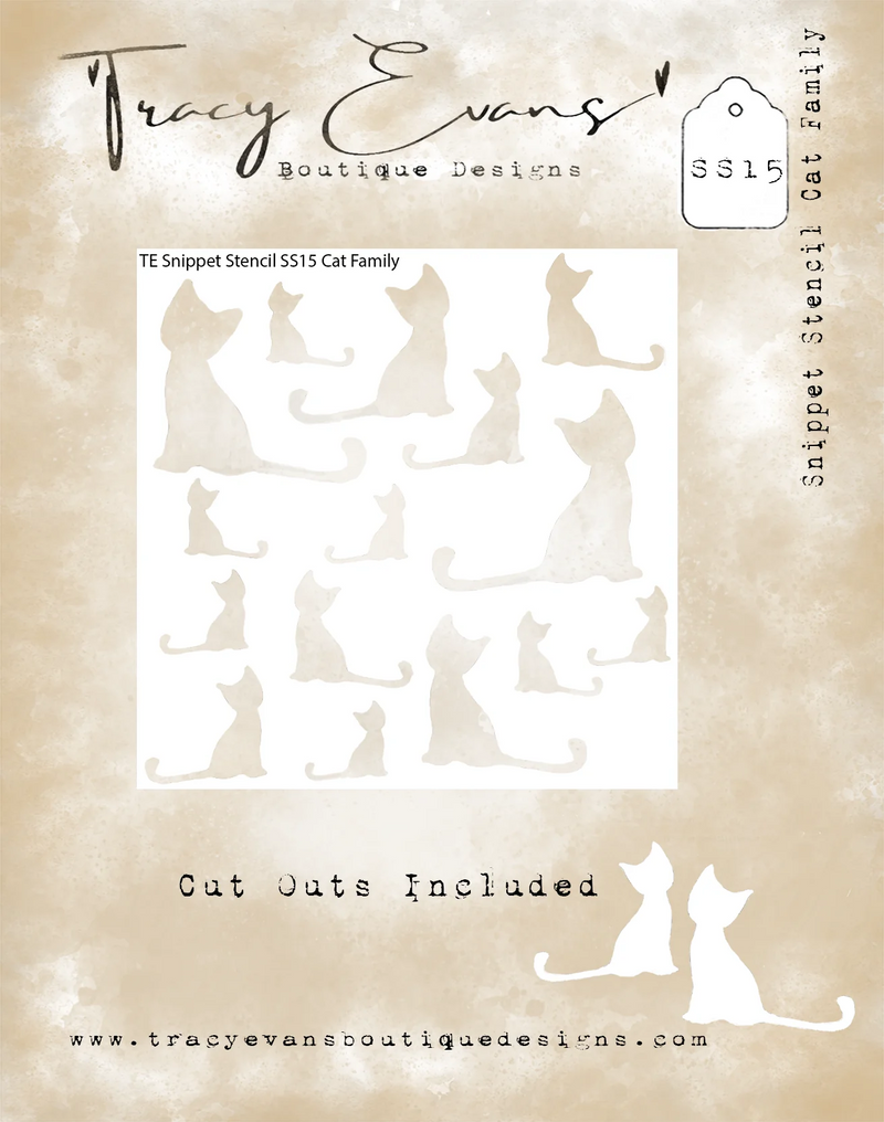 Tracy Evans Boutique Designs - Snippet Stencil - 4 x 4 - Cat Family - SS15