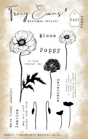 Tracy Evans Boutique Designs - Clear Stamps - A6 - Poppy - TE39