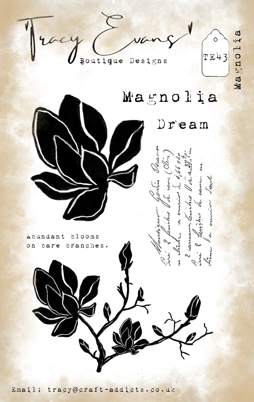 Tracy Evans Boutique Designs - Clear Stamps - A6 - Magnolia - TE43