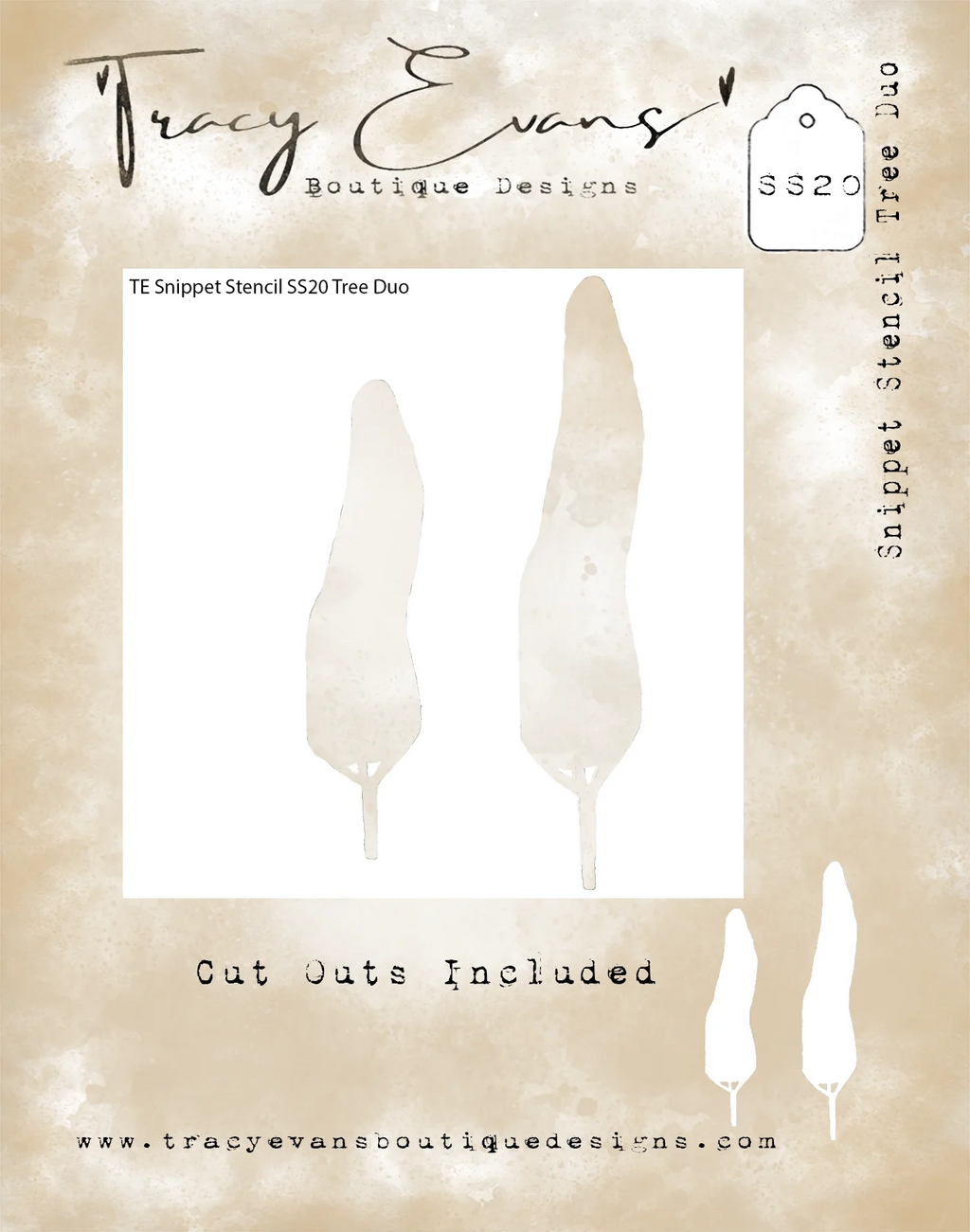 Tracy Evans Boutique Designs - Snippet Stencil - 4 x 4 - Tree Duo - SS20