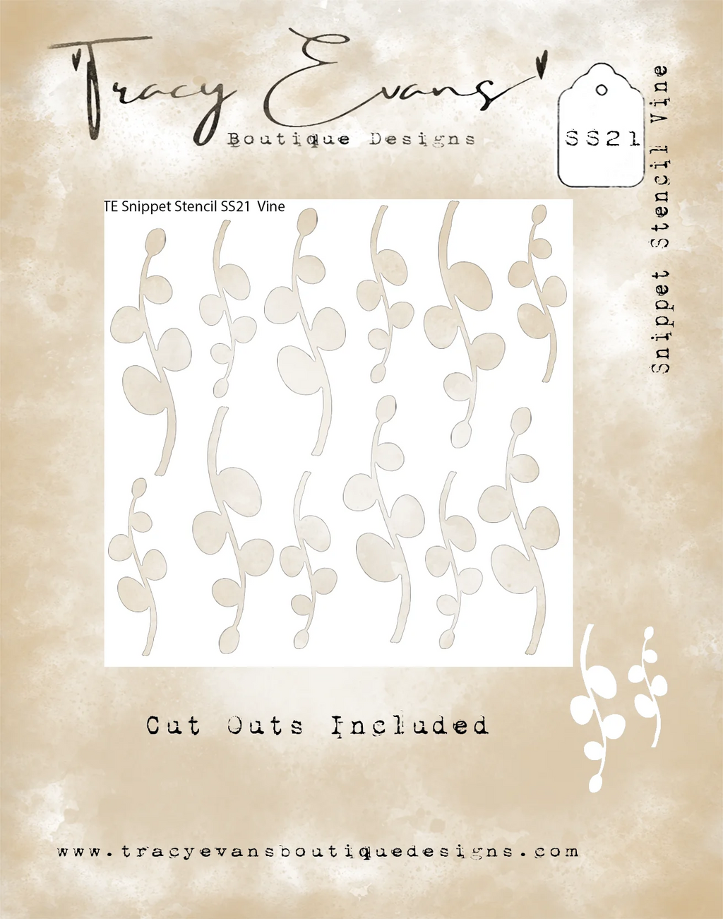 Tracy Evans Boutique Designs - Snippet Stencil - 4 x 4 - Vine - SS21