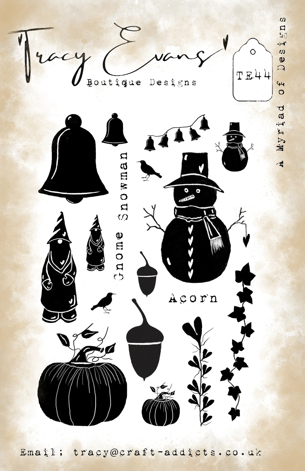 Tracy Evans Boutique Designs - Clear Stamps - A5 - A Myriad of Designs - TE44