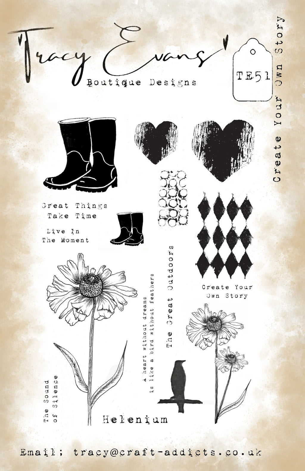 Tracy Evans Boutique Designs - Clear Stamps - A5 - Create Your Own Story - TE51