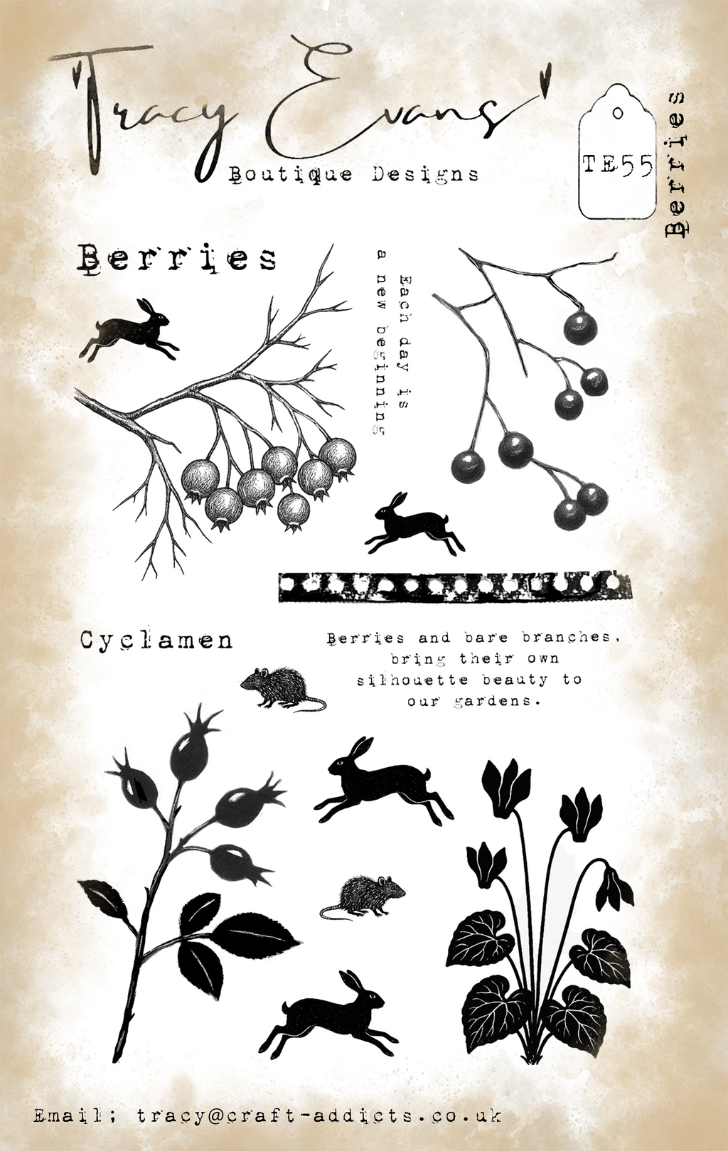 Tracy Evans Boutique Designs - Clear Stamps - A6 - Berries - TE55