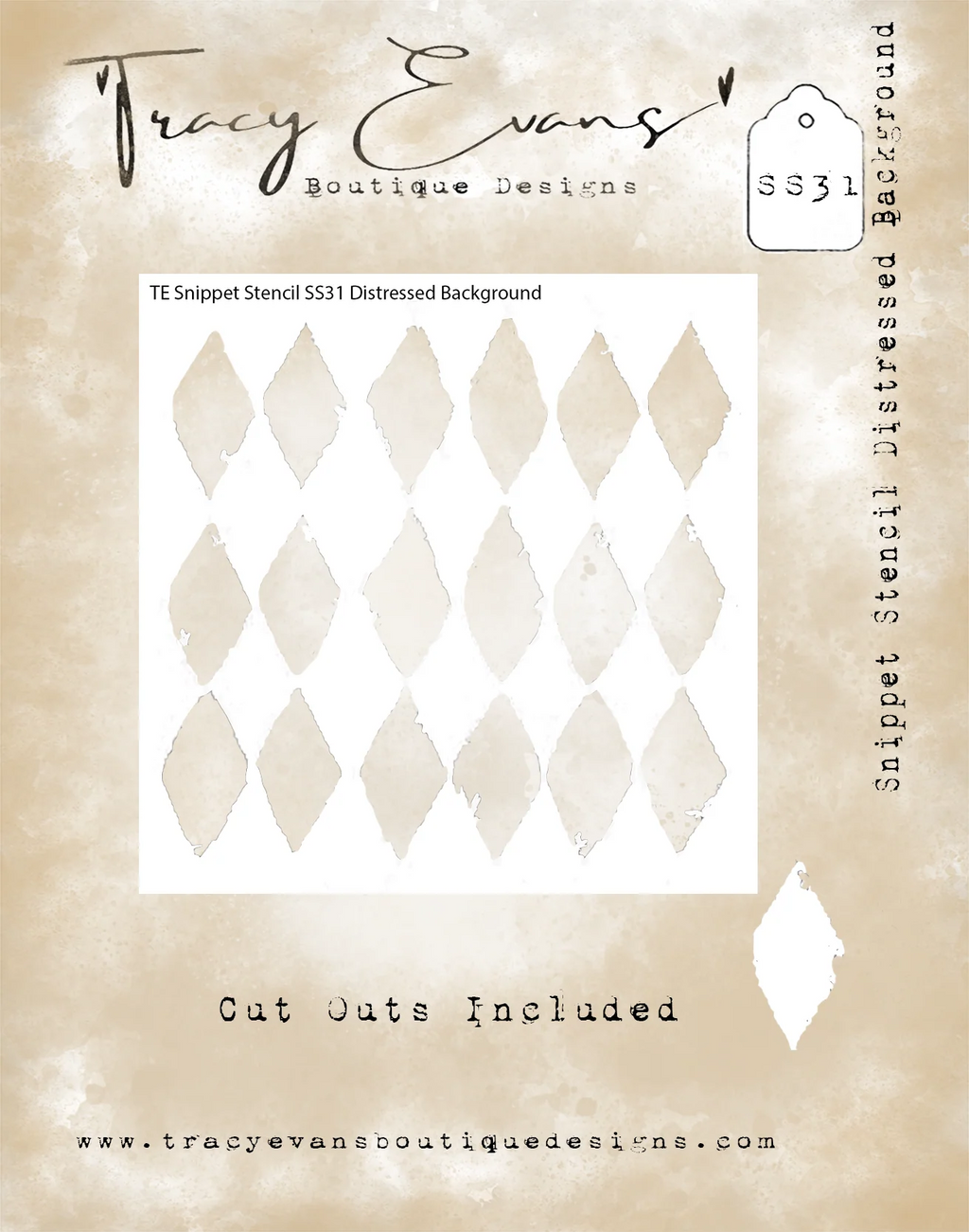 Tracy Evans Boutique Designs - Snippet Stencil - 4 x 4 - Distressed Background - SS31