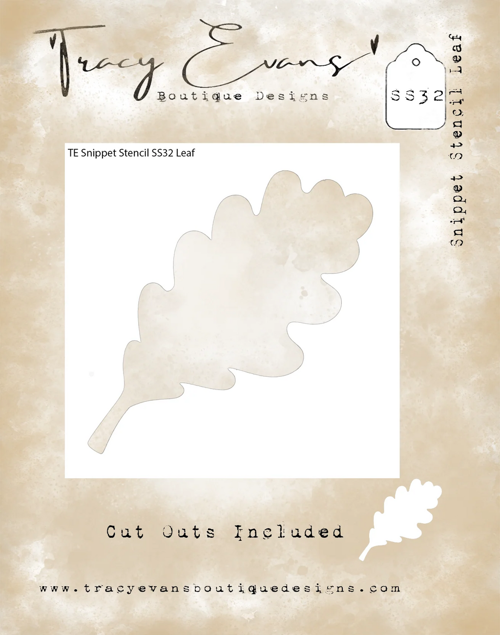 Tracy Evans Boutique Designs - Snippet Stencil - 4 x 4 - Leaf - SS32