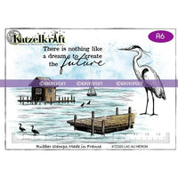 Katzelkraft - A6 - KTZ320 - Unmounted Red Rubber Stamp - Heron at the Lake