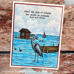 Katzelkraft - A6 - KTZ320 - Unmounted Red Rubber Stamp - Heron at the Lake