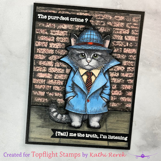 Katzelkraft - SOLO190 - Unmounted Red Rubber Stamp - Cat Detective