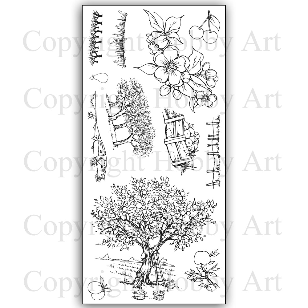 Hobby Art Stamps - Clear Polymer Stamp Set - Orchard