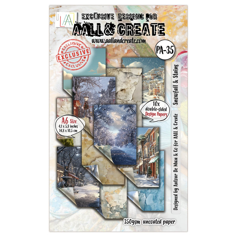 AALL & Create - Design Papers - A6 - PA-35 - Snowfall & Stains - Autour De Mwa