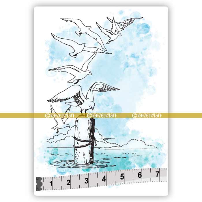 Katzelkraft - SOLO20 - Unmounted Red Rubber Stamp - Mouettes - Seagulls