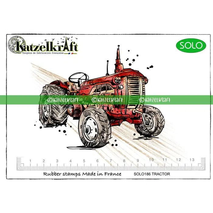 Katzelkraft - SOLO186 - Unmounted Red Rubber Stamp - Tractor - PREORDER