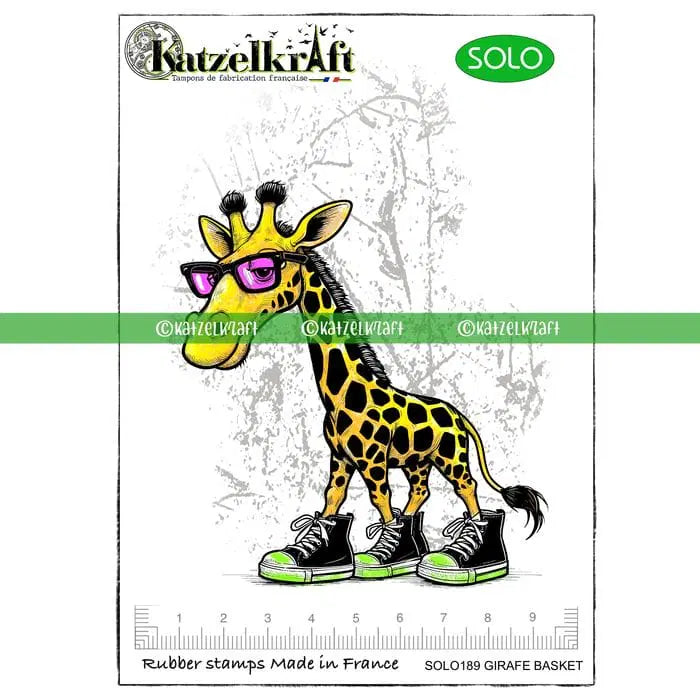 Katzelkraft - SOLO189 - Unmounted Red Rubber Stamp - Giraffe in Sneakers